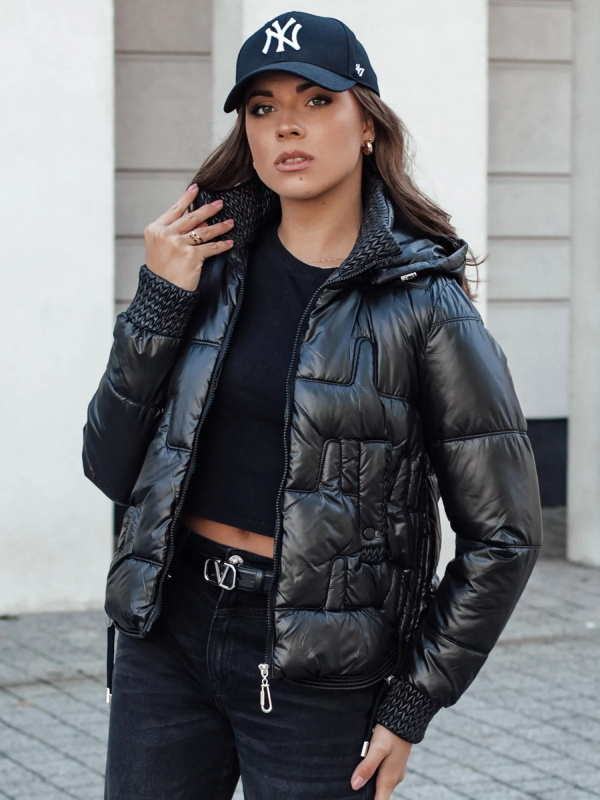 Dámská zimní bunda FASHWARM krátká prošívaná s kapucí černá Dstreet TY4640 Velikost: XXL