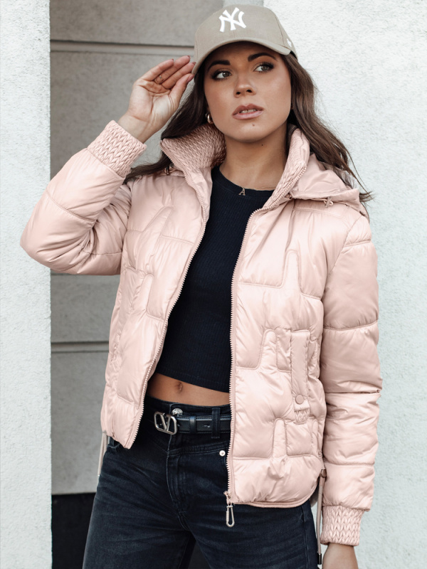 Dámská zimní bunda FASHWARM krátká prošívaná s kapucí růžová Dstreet TY4641 Velikost: XL