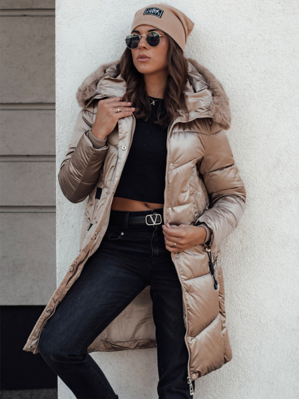 Dámská zimní bunda s kapucí ULTRAWAY dlouhá Dstreet TY4643 Barva: Hnědá, Velikost: M