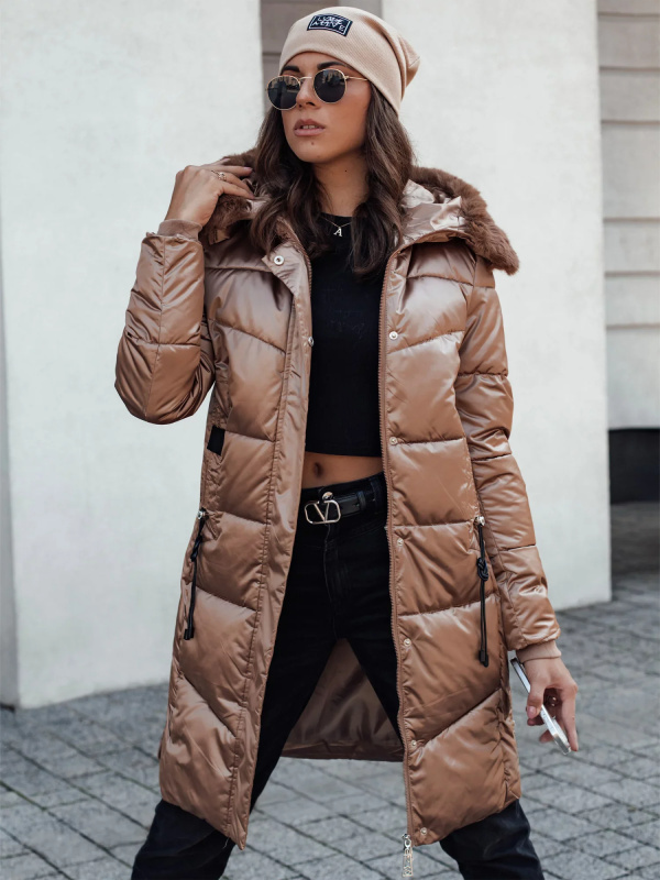 Dámská zimní bunda ULTRAWAY prošívaná s kapucí hnědá Dstreet TY4644 Velikost: XL