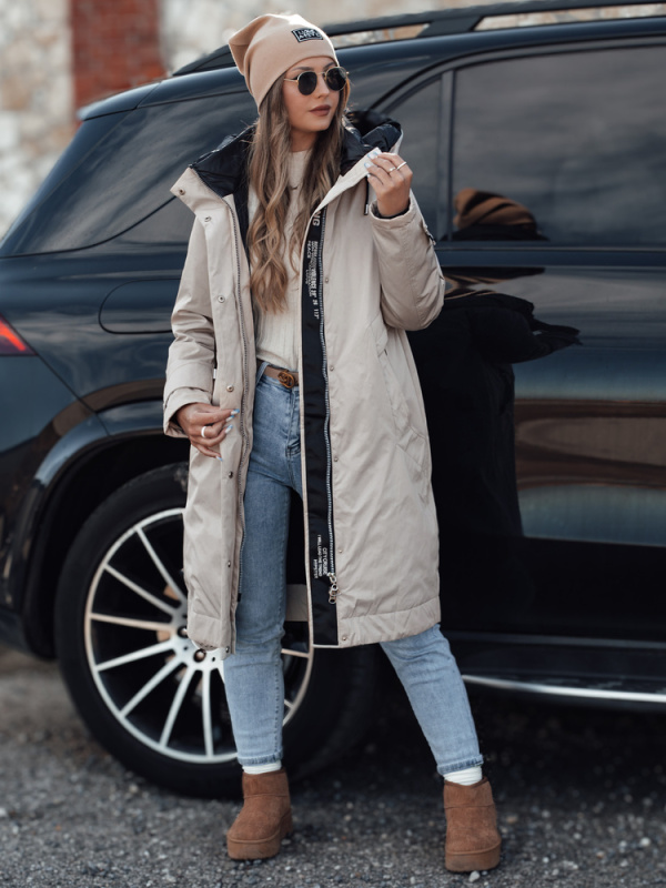 Dámská přechodová bunda ELEGANTI dlouhá s kapucí bílo-šedá Dstreet TY4657 L