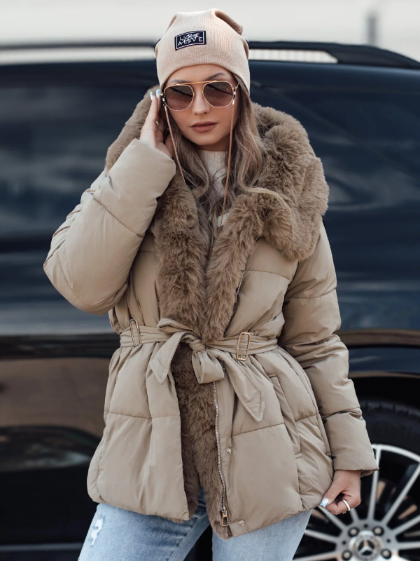 Dámská zimní bunda FURSOFT prošívaná s kapucí béžová Dstreet TY4668 Velikost: L