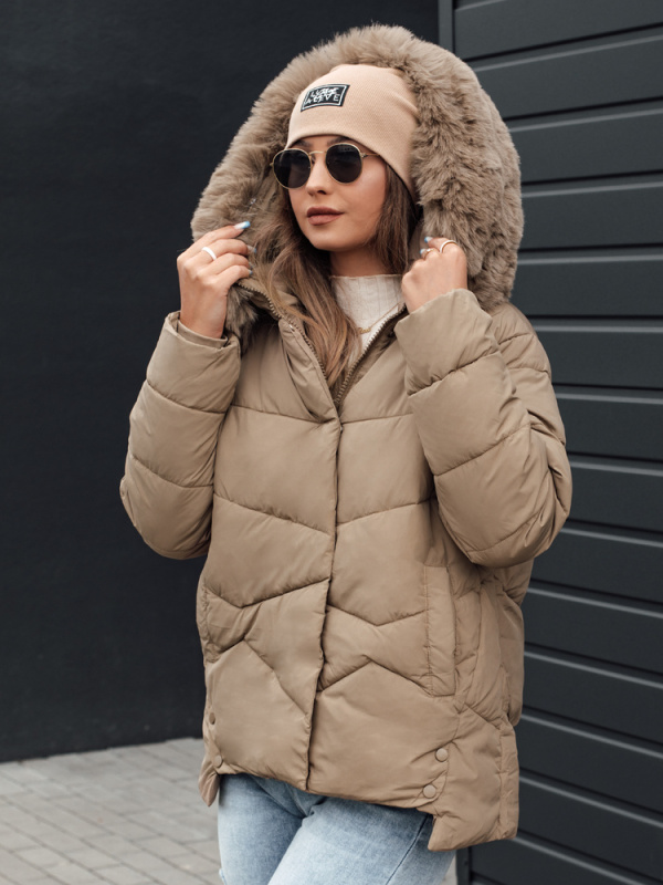 Dámská zimní bunda FIXMIX prošívaná s kapucí béžová Dstreet TY4673 Velikost: XL