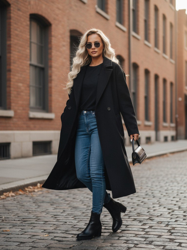 Dámský kabát oversize LORINESS Dstreet TY4692 Barva: Černá, Velikost: L