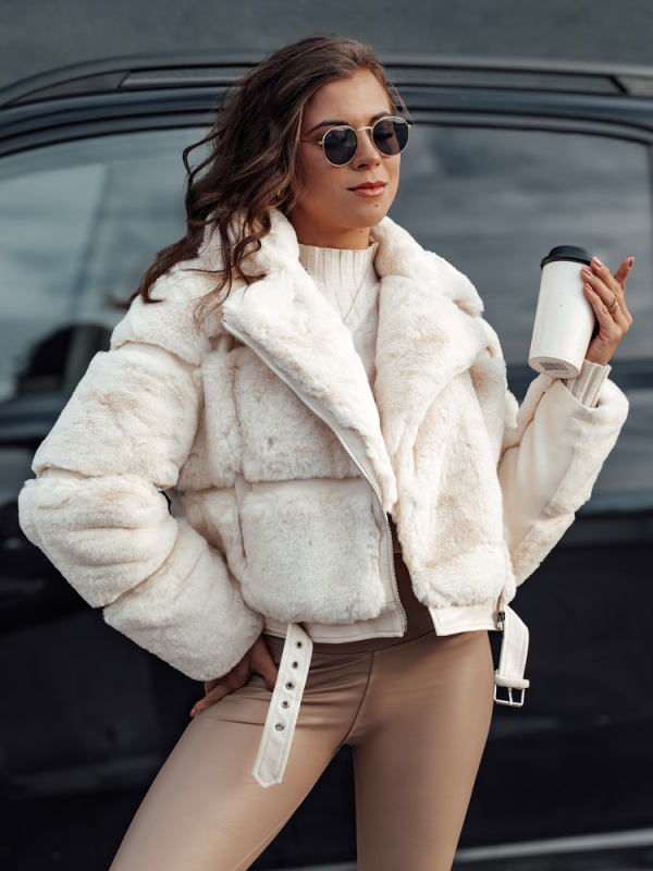 Dámská zimní kožichová bunda SAVARA béžová Dstreet TY4694 Velikost: XL