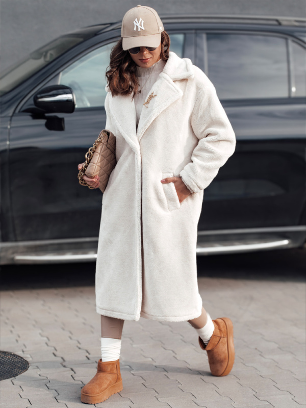 Dámský zimní kabát GLAMFUR dlouhý kožíškový béžový Dstreet TY4698 XL