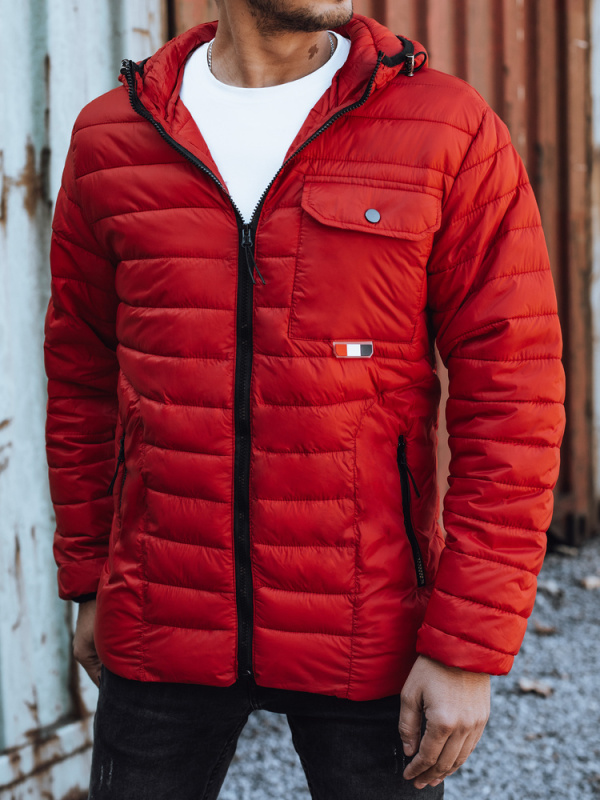 Pánská červená prošívaná bunda s kapucí Dstreet TX4935 Velikost: M