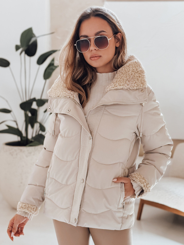 Dámská zimní bunda WARMMISS Dstreet TY4921 s kapucí Barva: Béžová, Velikost: XL