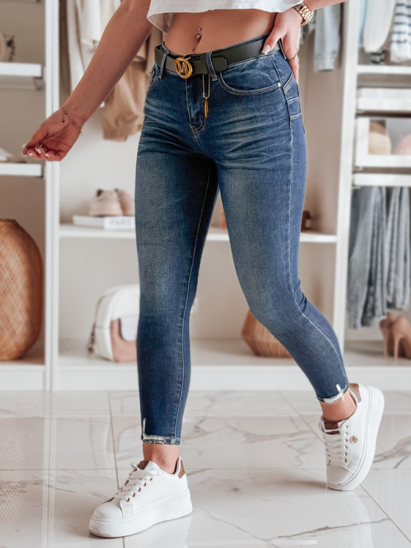 Dámské džíny skinny s páskem SKINNYJUP Dstreet UY2223 Barva: Modrá - světle, Velikost: 30