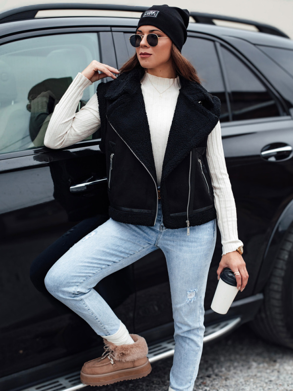 Dámská semišová vesta s kožíškem WOOLZIP černá Dstreet TY4742 S