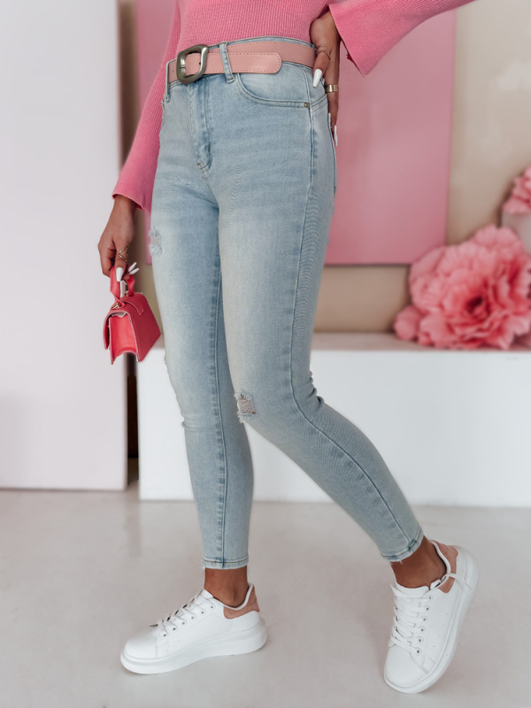 Dámské džíny skinny s páskem SLIMIVI Dstreet UY2423 Barva: Modrá - světle, Velikost: 27