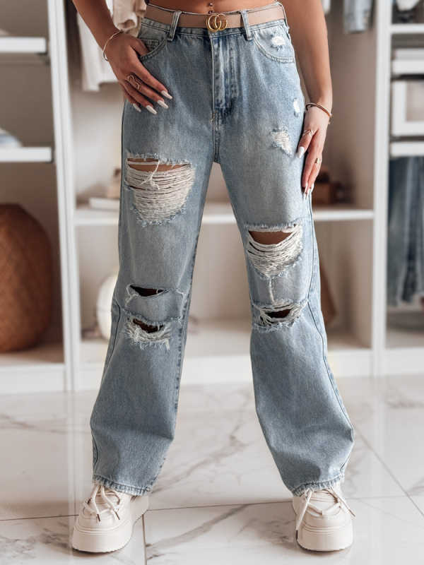 Dámské džíny wide leg děrované NOWISTA Dstreet UY2426 Barva: Modrá - světle, Velikost: XL
