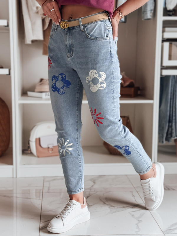Dámské džíny slim fit s květy ARTJEANS Dstreet UY2446 Barva: Modrá - světle, Velikost: L
