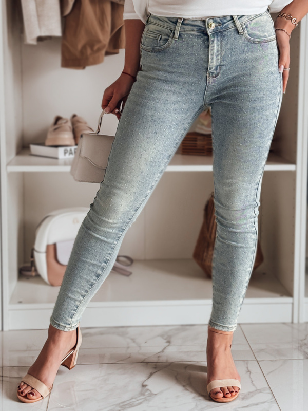 Dámské džíny skinny se zdobením GLAMSKIN Dstreet UY2441 Barva: Modrá - světle, Velikost: 29