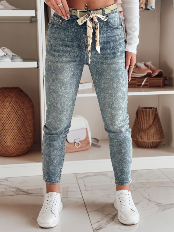 Dámské džíny slim fit s páskem FLORAJIN Dstreet UY2463 Barva: Modrá - světle, Velikost: XL