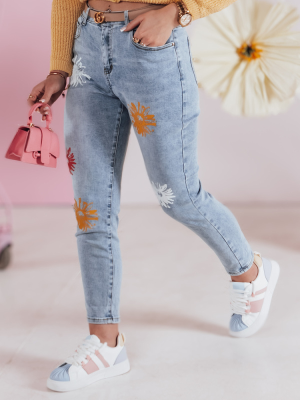 Dámské džíny slim fit s květy FLORENSSO Dstreet UY2467 Barva: Modrá - světle, Velikost: XS