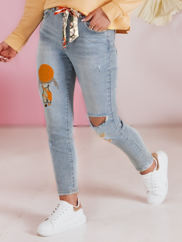 Dámské džíny slim fit s páskem GIRLHOOD Dstreet UY2484 Barva: Modrá - světle, Velikost: XS