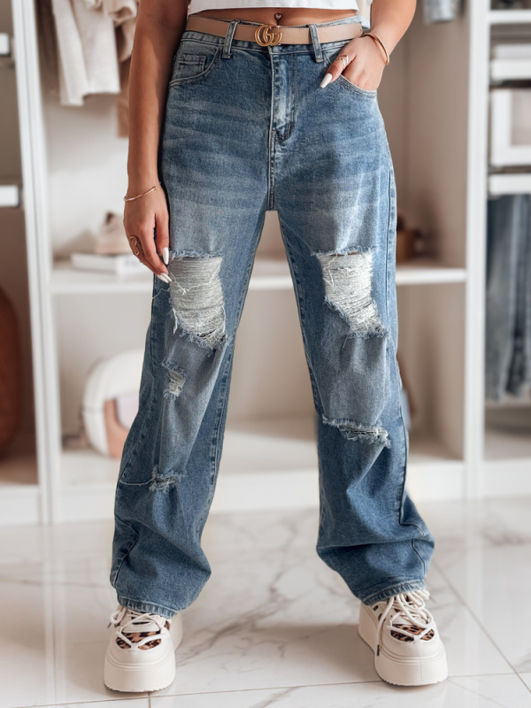 Dámské džíny wide leg děrované DEMARIP Dstreet UY2486 Barva: Modrá - světle, Velikost: XL