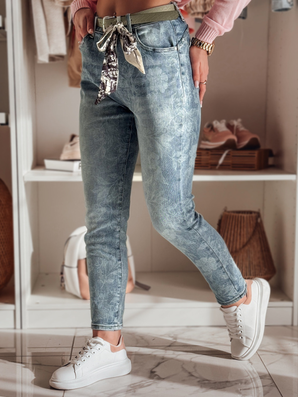 Dámské džíny slim fit s páskem FLORETTA Dstreet UY2490 Barva: Modrá - světle, Velikost: M