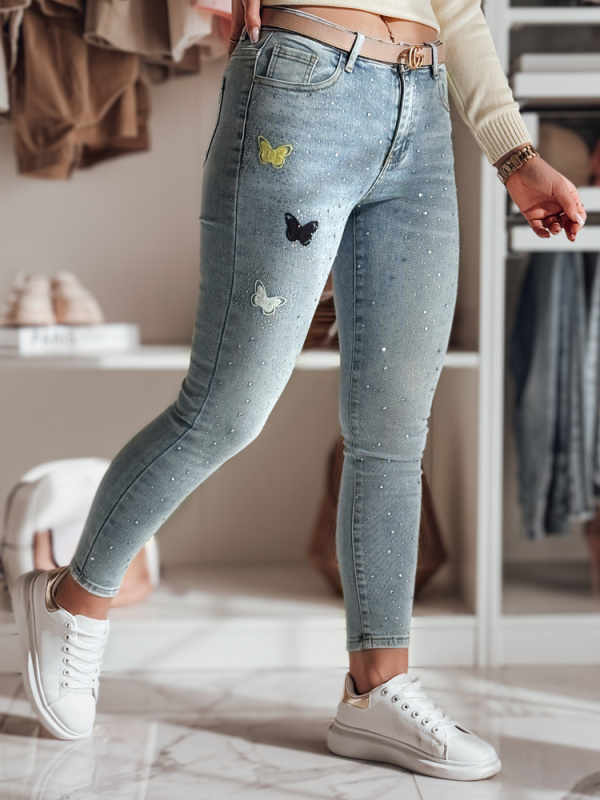 Dámské džíny skinny se zdobením LUMITTA Dstreet UY2429 Barva: Modrá - světle, Velikost: 31
