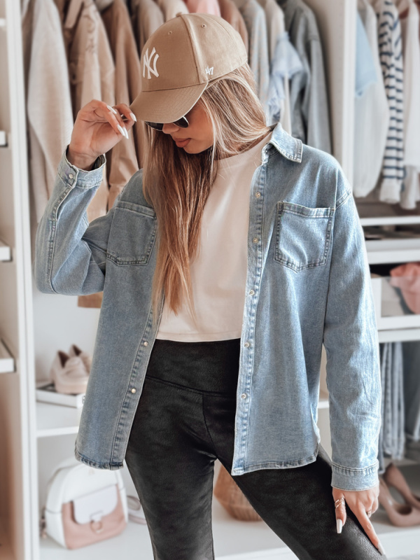 Dámská džínová košile oversize BLUJANES Dstreet DY0455 Barva: Modrá - světle, Velikost: L