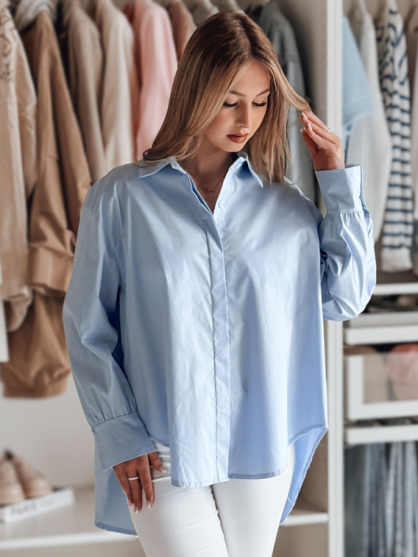 Dámská košile oversize s dlouhým rukávem BLUOSIZE Dstreet DY0457 Barva: Modrá - světle, Velikost: M