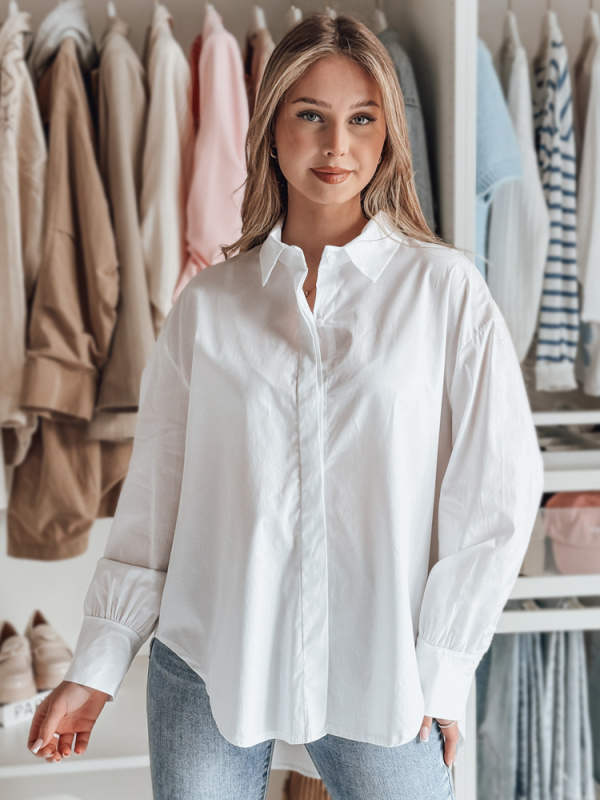 Dámská košile oversize s dlouhým rukávem BLUOSIZE Dstreet DY0457 Barva: Bílá, Velikost: M