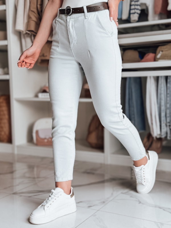 Dámské kalhoty slim fit s páskem TAIRONIK Dstreet UY2538 Barva: Šedá - světle, Velikost: XL