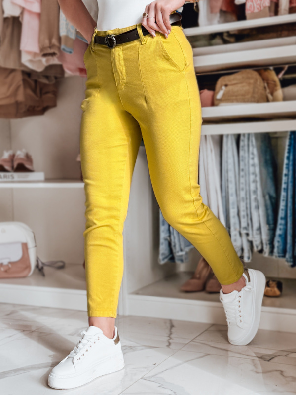 Dámské kalhoty slim fit s páskem TAIRONIK Dstreet UY2538 Barva: Žlutá, Velikost: XL