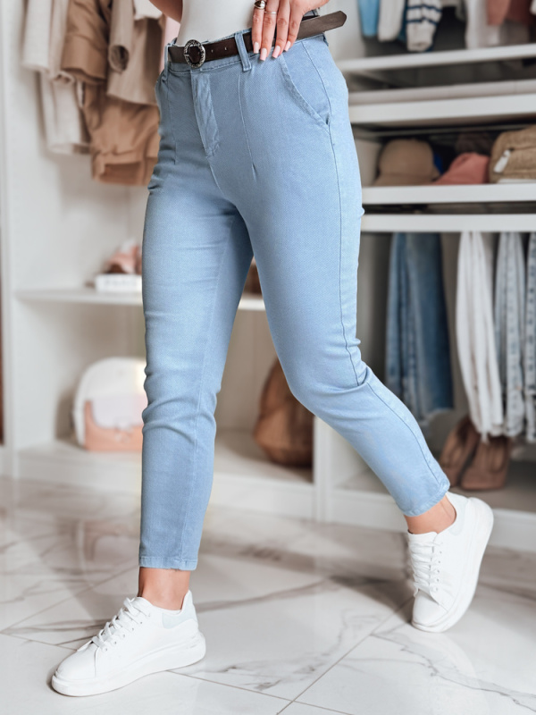 Dámské kalhoty slim fit s páskem TAIRONIK Dstreet UY2538 Barva: Modrá - světle, Velikost: XL