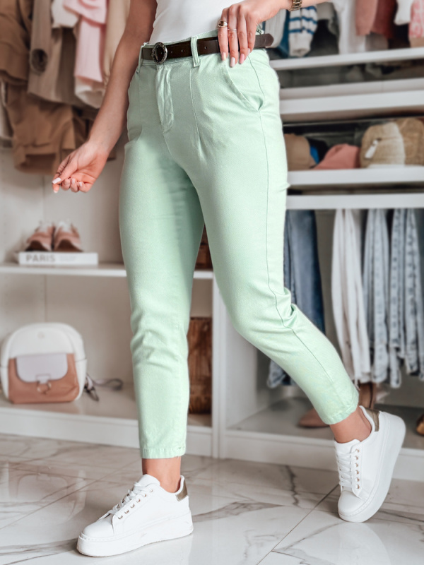 Dámské kalhoty slim fit s páskem TAIRONIK Dstreet UY2538 Barva: Zelená - světle, Velikost: XL