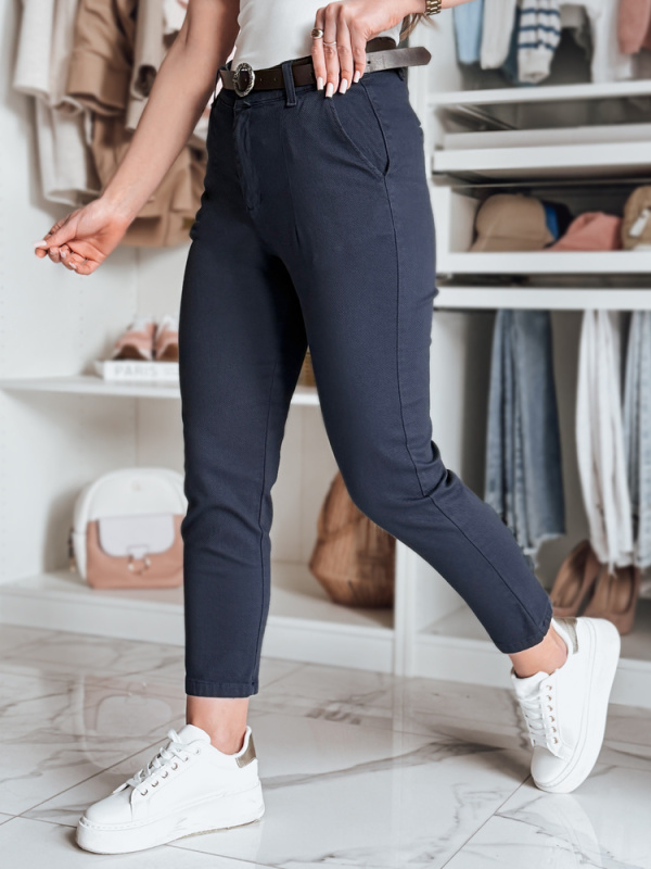 Dámské kalhoty slim fit s páskem TAIRONIK Dstreet UY2538 Barva: Modrá, Velikost: L