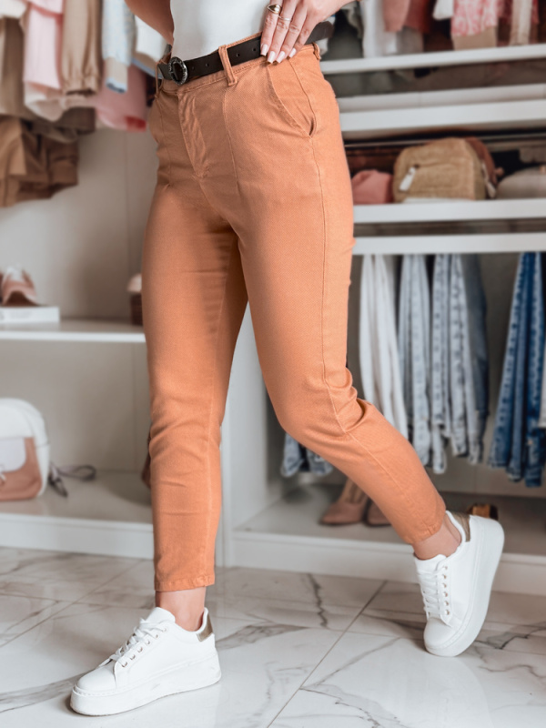 Dámské kalhoty slim fit s páskem TAIRONIK Dstreet UY2538 Barva: Oranžová, Velikost: L
