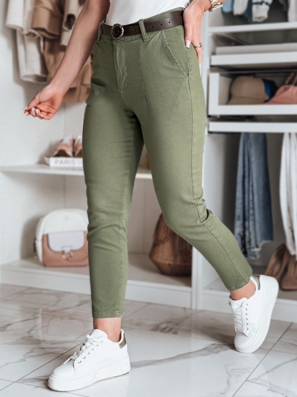 Dámské kalhoty slim fit s páskem TAIRONIK Dstreet UY2538 Barva: Zelená, Velikost: XL