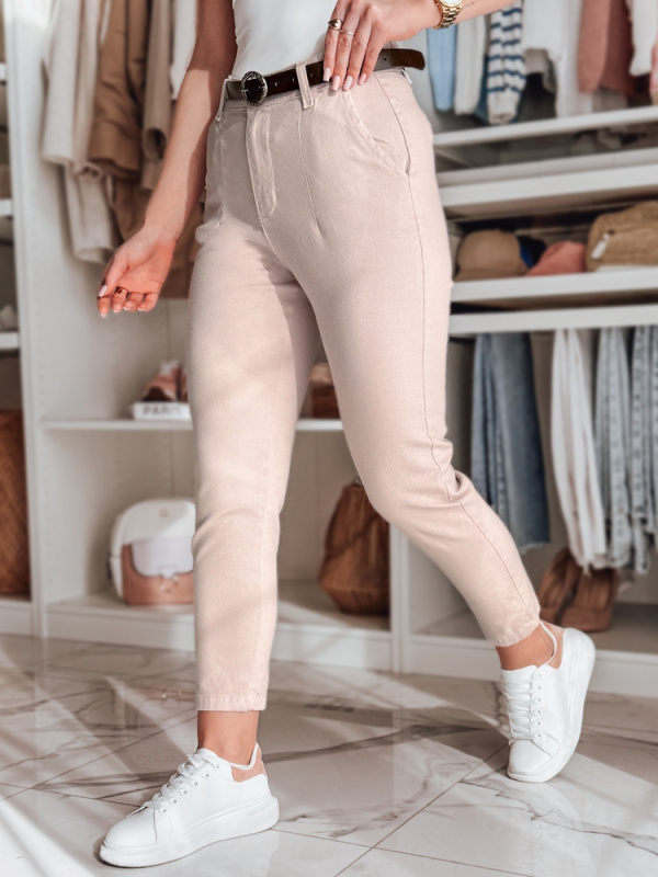 Dámské kalhoty slim fit s páskem TAIRONIK Dstreet UY2538 Barva: Růžová, Velikost: M