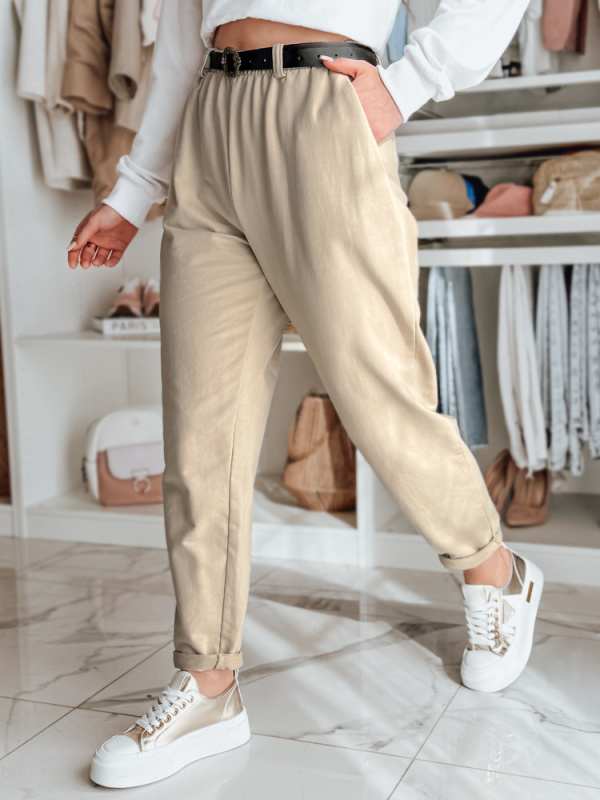 Dámské kalhoty s páskem TAILANDI latte Dstreet UY2549 Barva: Béžová, Velikost: XL