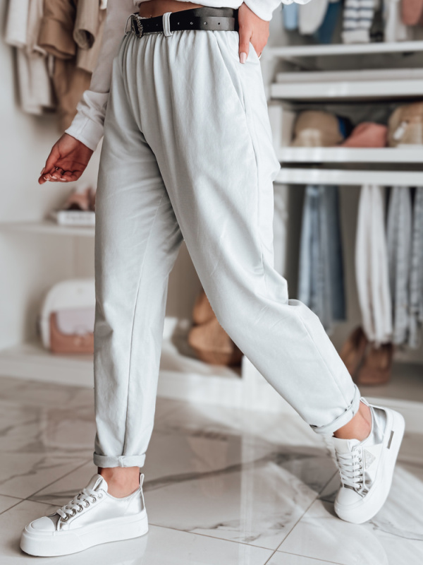 Dámské kalhoty s páskem TAILANDI latte Dstreet UY2549 Barva: Šedá - světle, Velikost: XL