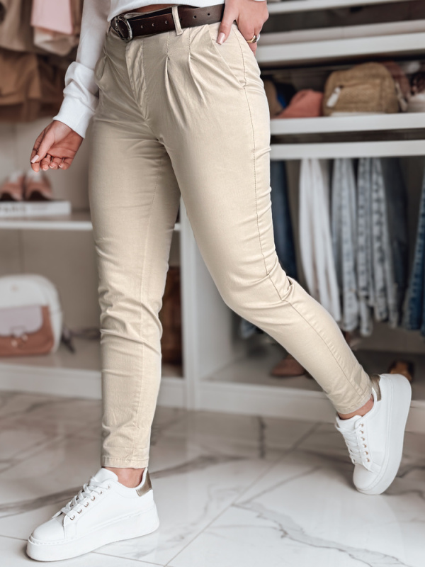 Dámské kalhoty s páskem MODELA Dstreet UY2563 Barva: Béžová, Velikost: XL