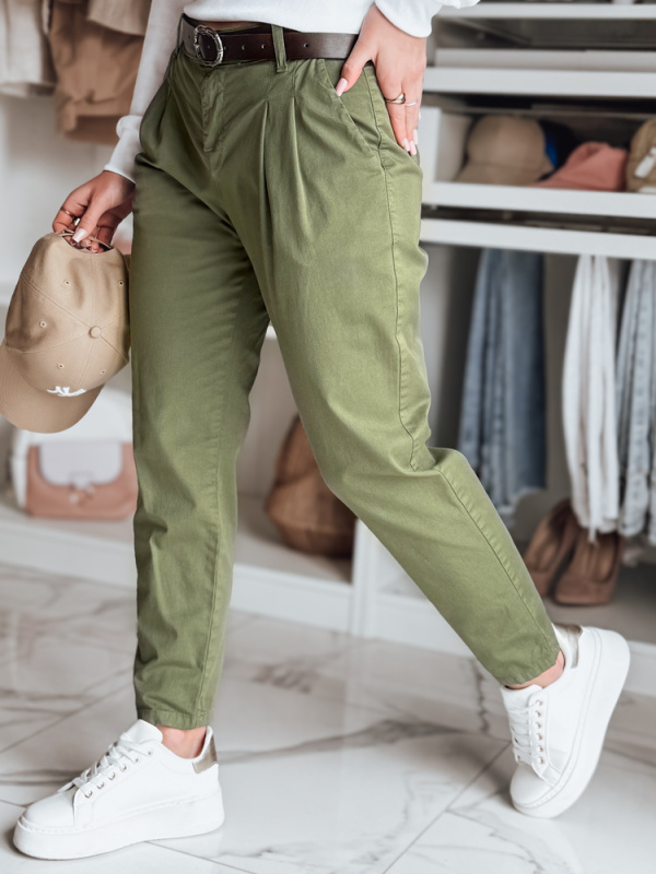 Dámské kalhoty s páskem MODELA Dstreet UY2563 Barva: Zelená, Velikost: M