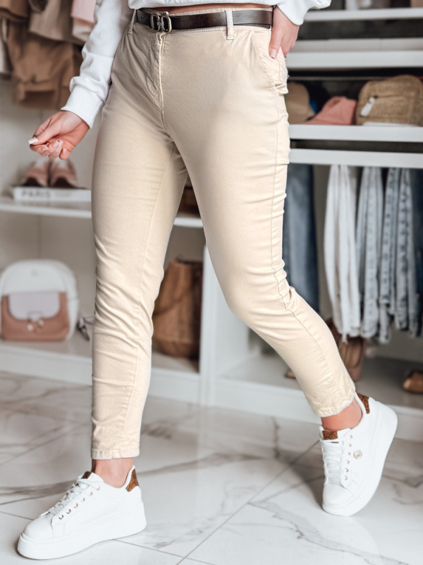 Dámské kalhoty s páskem slim fit LINESKA Dstreet UY2573 Barva: Béžová, Velikost: L