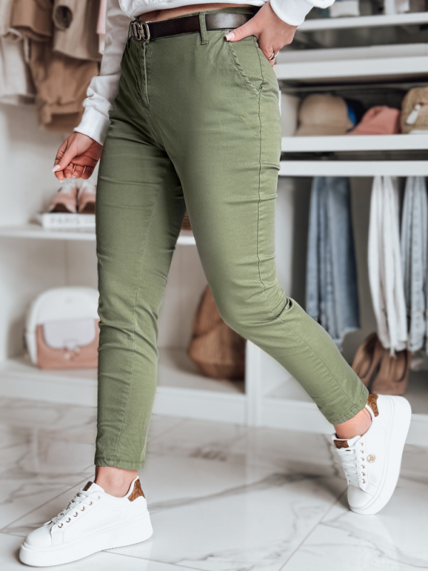 Dámské kalhoty s páskem slim fit LINESKA Dstreet UY2573 Barva: Zelená, Velikost: M