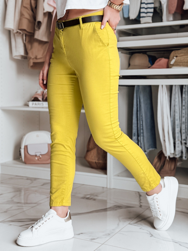 Dámské kalhoty s páskem slim fit LINESKA Dstreet UY2573 Barva: Žlutá, Velikost: M