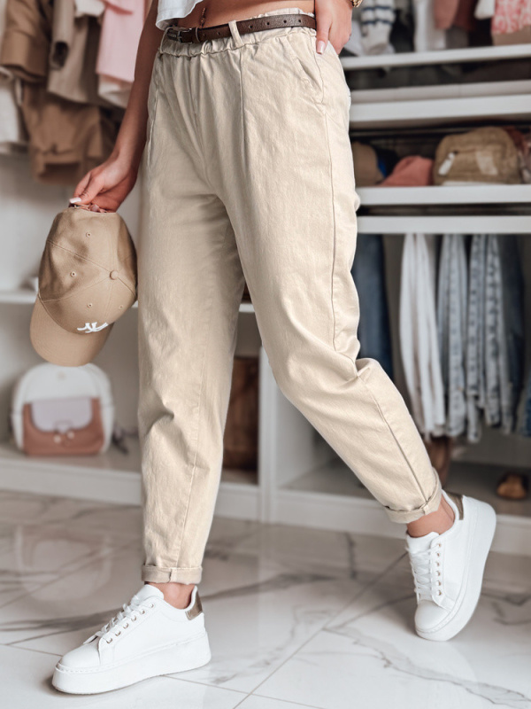 Dámské kalhoty chinos s páskem RELCIX light beige FashionStreet UY2585 L