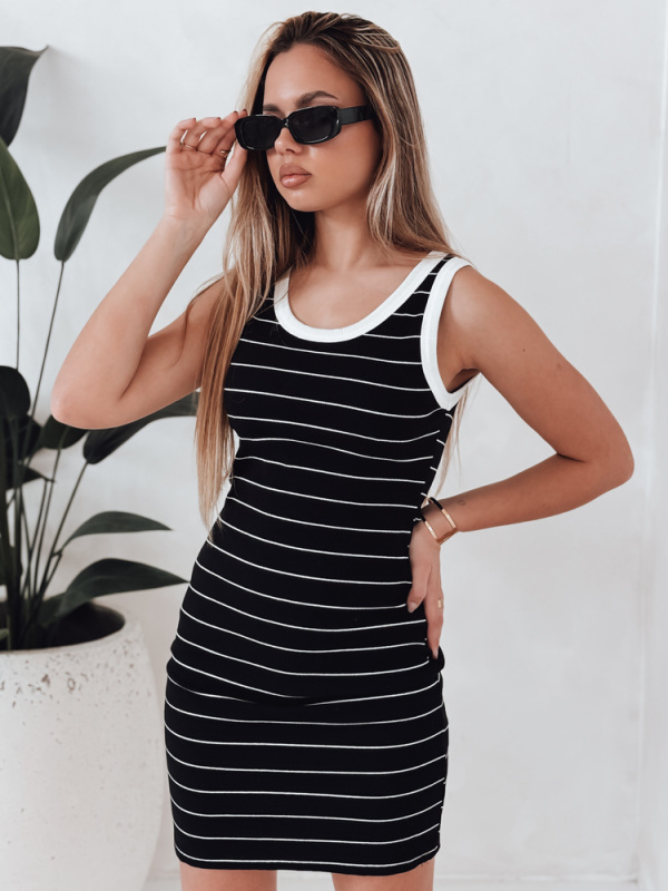Dámské mini šaty proužkované PREFAB Dstreet EY2578 Barva: Černá, Velikost: L/XL