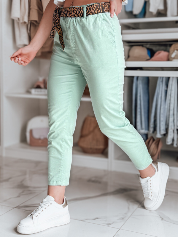 Dámské kalhoty s páskem MADELINA Dstreet UY2622 Barva: Zelená - světle, Velikost: M