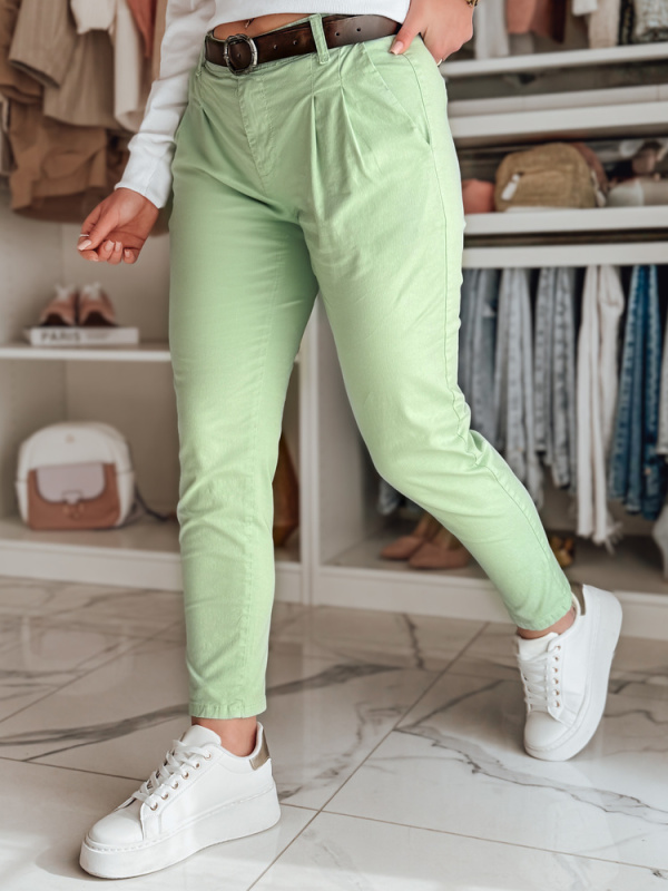 Dámské kalhoty s páskem MODELA Dstreet UY2563 Barva: Zelená - světle, Velikost: L