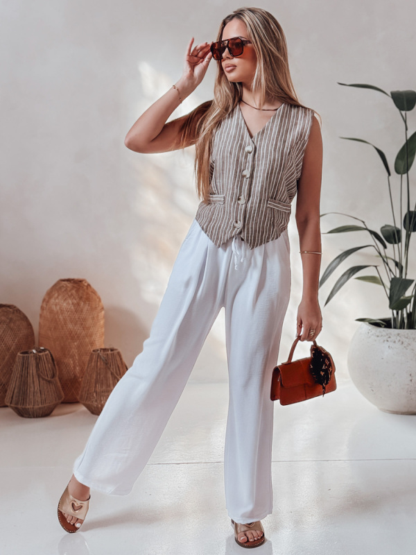 Dámské ležérní kalhoty wide leg LOVETRIP Dstreet UY2635 Barva: Bílá, Velikost: XL