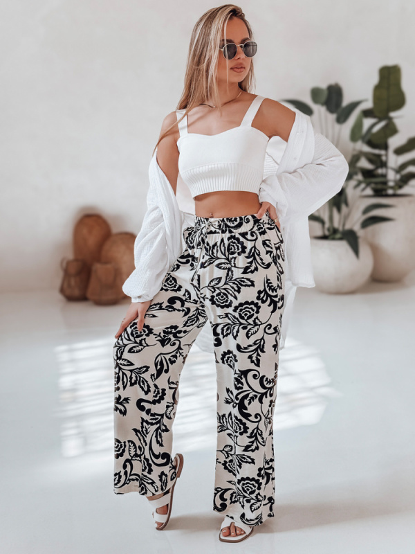 Dámské široké kalhoty wide leg s květy LOVEGARDEN Dstreet UY2656 Barva: Černá, Velikost: XL