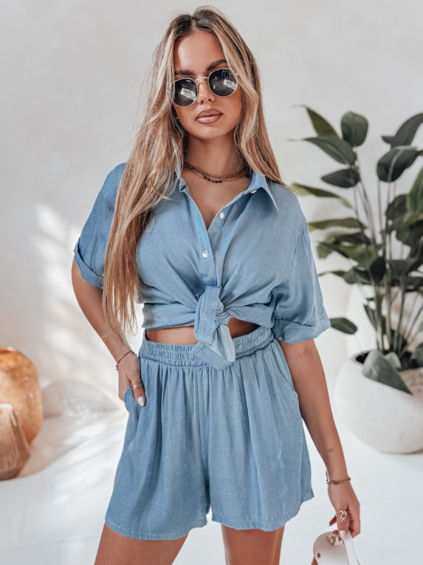 Dámská souprava lniany oversize LINEN LOVE Dstreet AY1138 Barva: Modrá - světle, Velikost: L/XL
