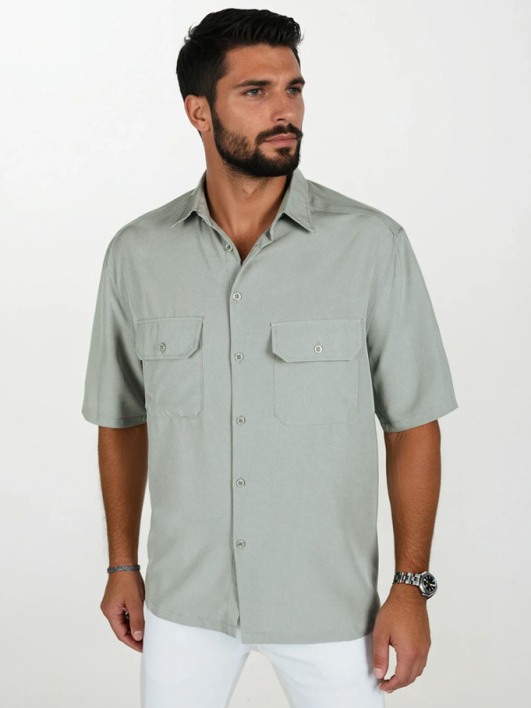 Pánská košile s krátkým rukávem Dstreet KX1080 Barva: Šedá - tmavě, Velikost: XXL